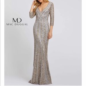 Mac Duggal Sequin gray dress with gold